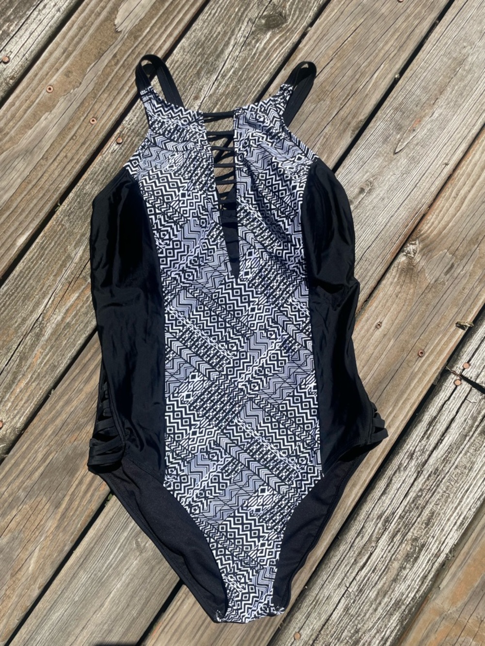 Black & White Patterned One-Piece Swimsuit
